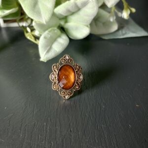 Amber Gemstone Bronze Filagree Band Adjustable Ring Gothic Regency Aesthetic Euc